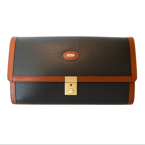 Bally Handbags - Bally Vintage Leather Clutch Bag Black Brown Gold Hardware